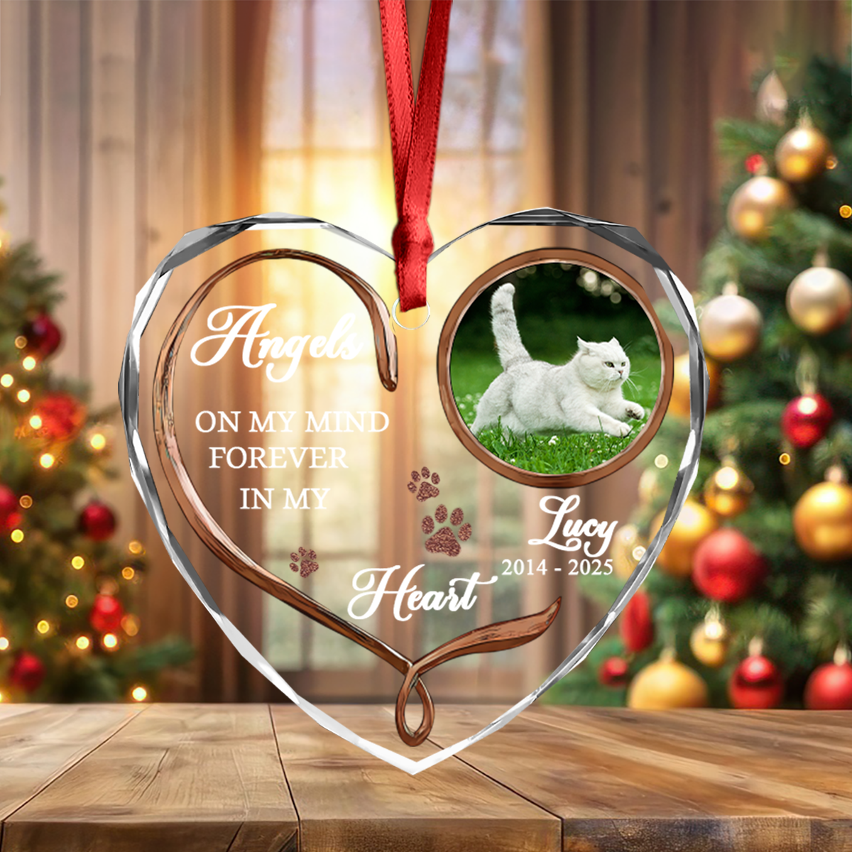 Custom Photo Cat Memorial Gifts - Personalized Heart Glass Ornament LM32 895895