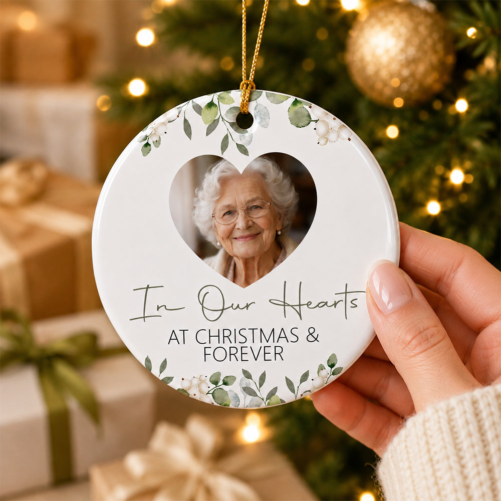 Personalized Memorial Photo Christmas In Our Hearts at Christmas & Forever Ceramic Ornament HO82 903502