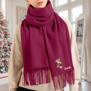 Personalised Name Birth Flower Soft Warm Tassel Scarf, Winter Accessory Anniversary Birthday Gift for Women Men HO82 900752