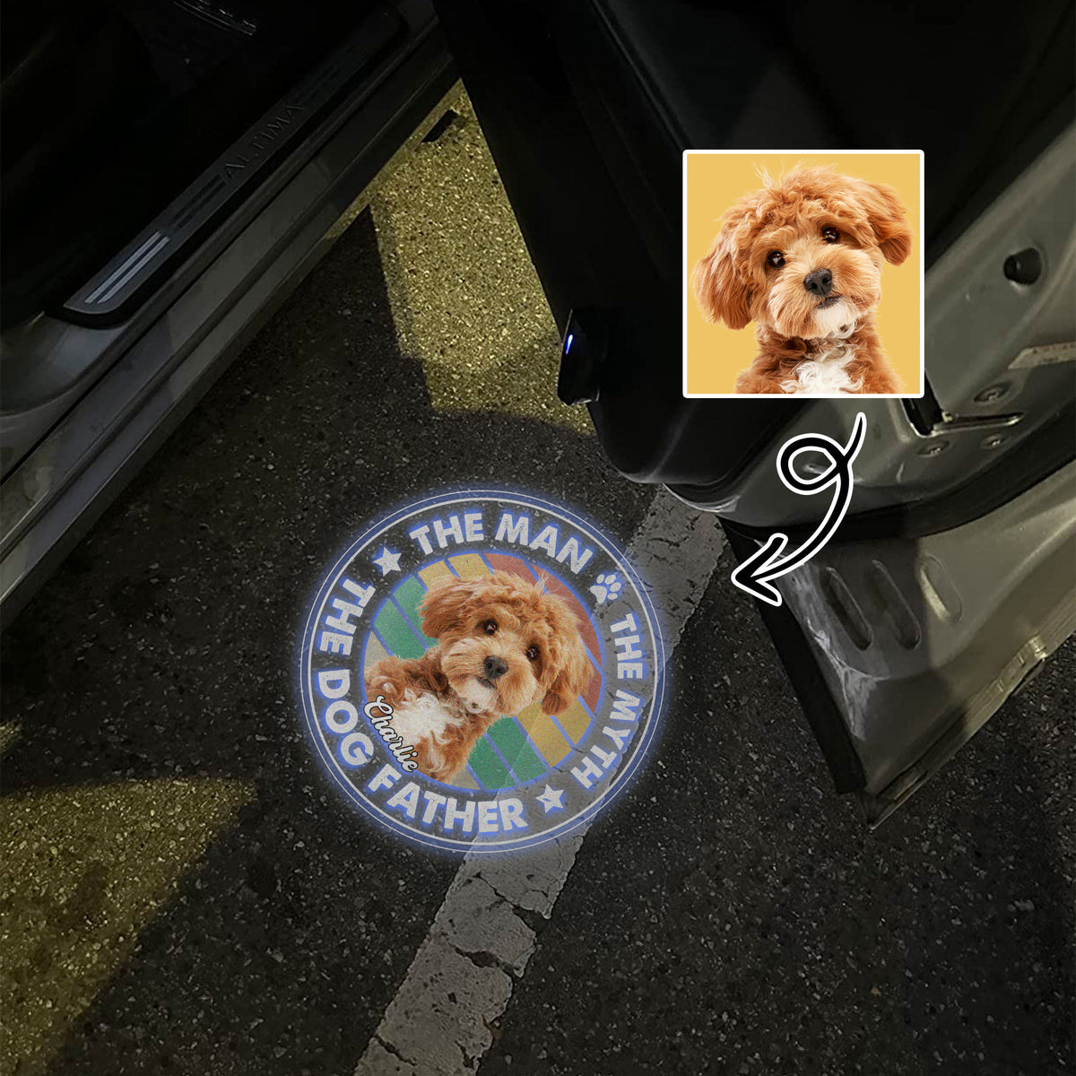 Custom Photo The Man The Myth The Dog Father Personalized Car Door Projector Light CH07 896360