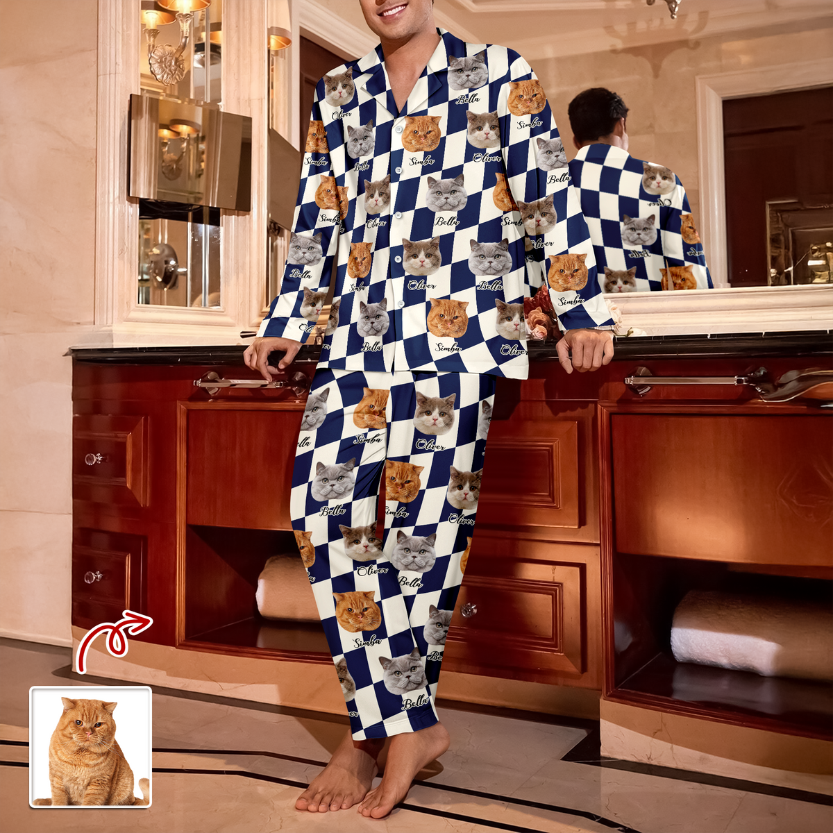Custom Cat Photo Checker Design For Cat Lover Pajamas TH10 894981