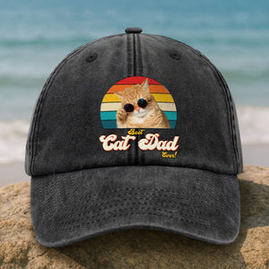 Custom Photo Best Cat Dad Ever Washed Denim Baseball Cap Gift For Father's Day, Cat Dad HO82 893942