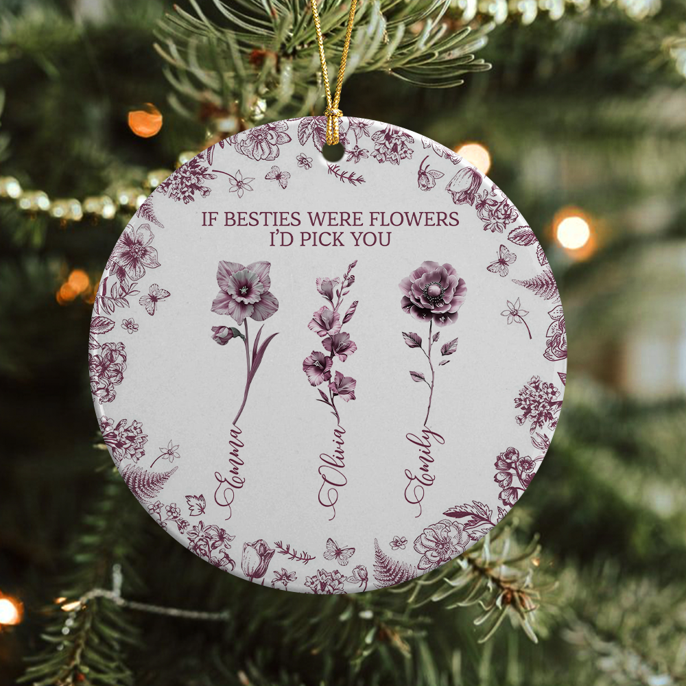 Custom Toile de Jouy Birth Flower - Personalized Ceramic Ornament  Gift For Sister Besties BFF HO82 894472
