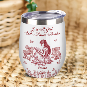 Personalized A Girl Who Loves Books Toile De Jouy Wine Tumbler LM32 893991