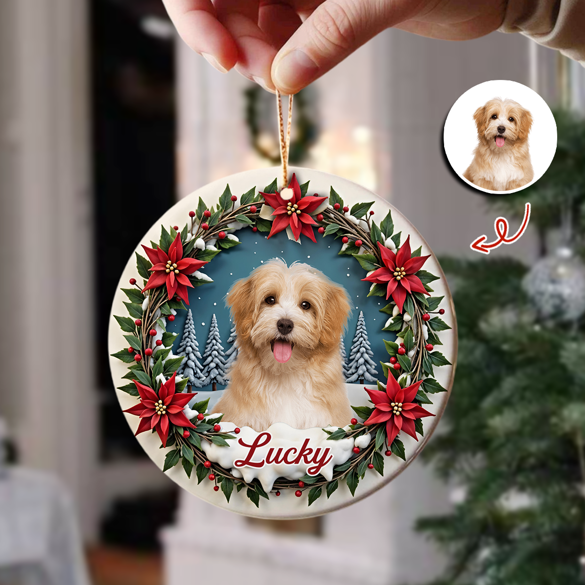 Custom Photo Dog Personalized Ceramic Ornament For Christmas HA75 897060