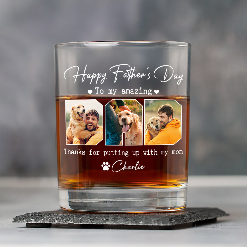 Custom Photo Happy Father's Day To My Amazing Dad Dog Rock Glass HA75 892462