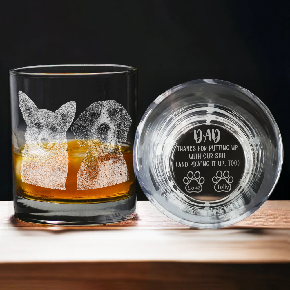 Custom Photo Dad Thanks For Putting Up With My S*** Engraved Whiskey Glass HA75 892344