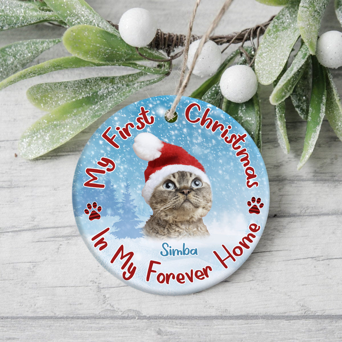 Custom Cat Photo My First Christmas In My Forever Home Christmas Ceramic Ornament CH07 896598