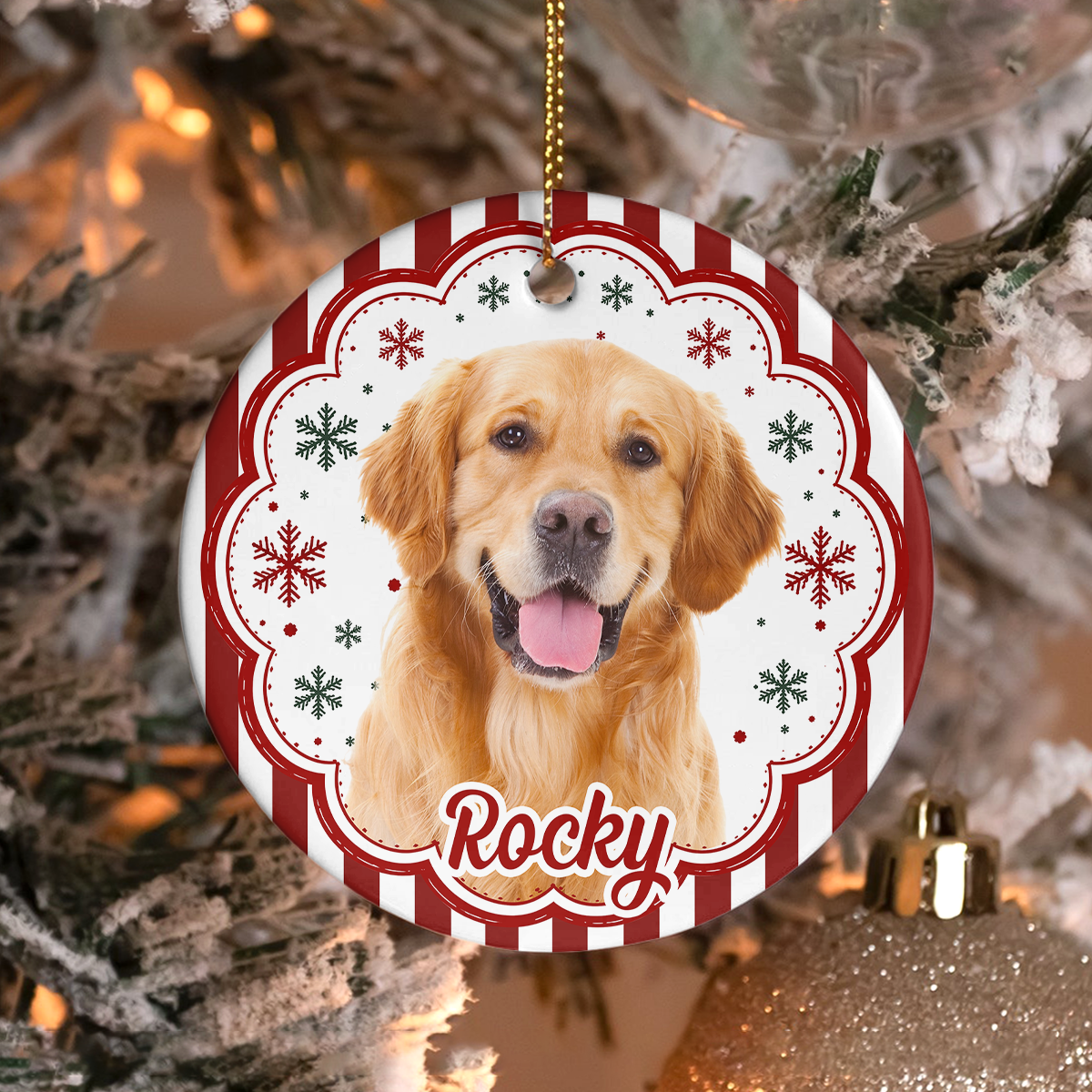 Custom Pet Photo Striped Pattern Ceramic Ornament Gifts For Pet Lovers HA75 922128