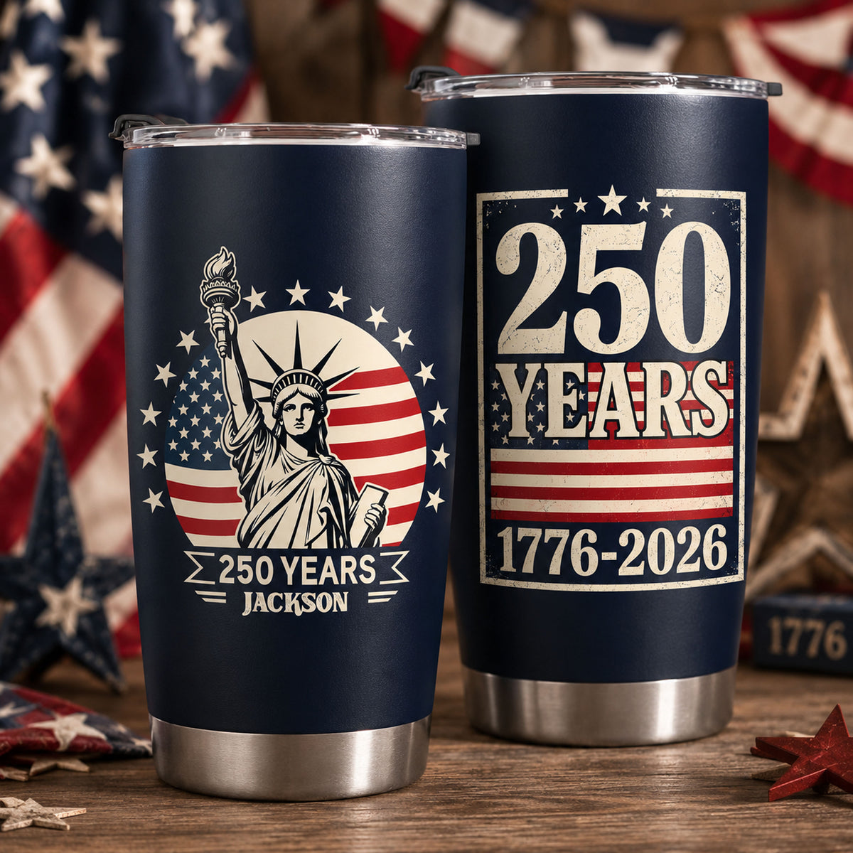 Custom Name Statue of Liberty 250 Years America Anniversary 1776-2026 Fat Tumbler LM32 669357
