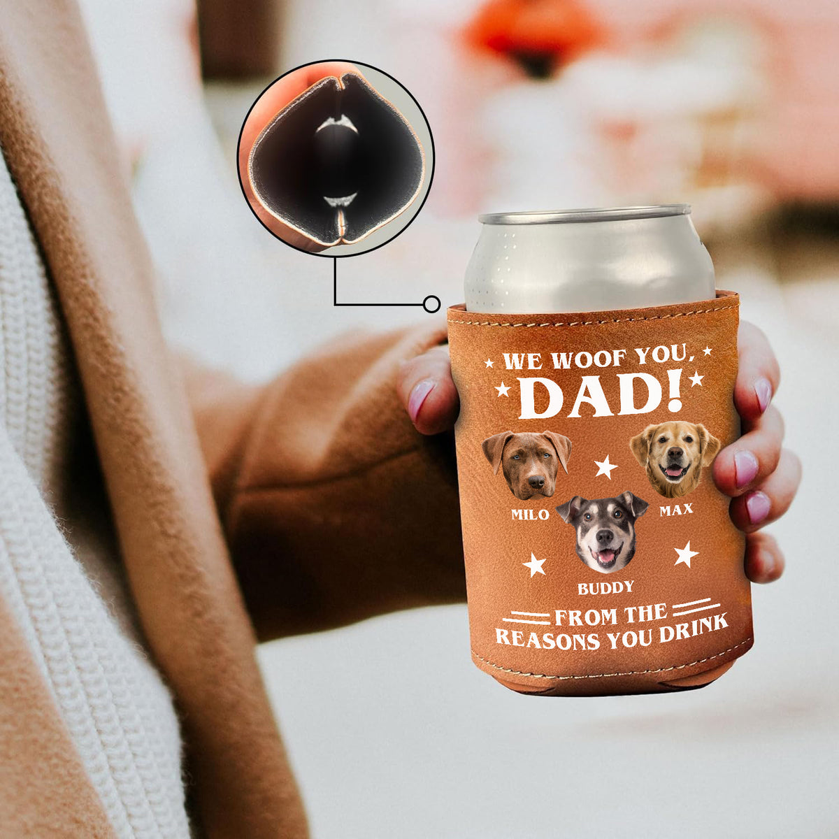 Custom Photo We Woof You Dog Leather Can Cooler Holder HO82 894090