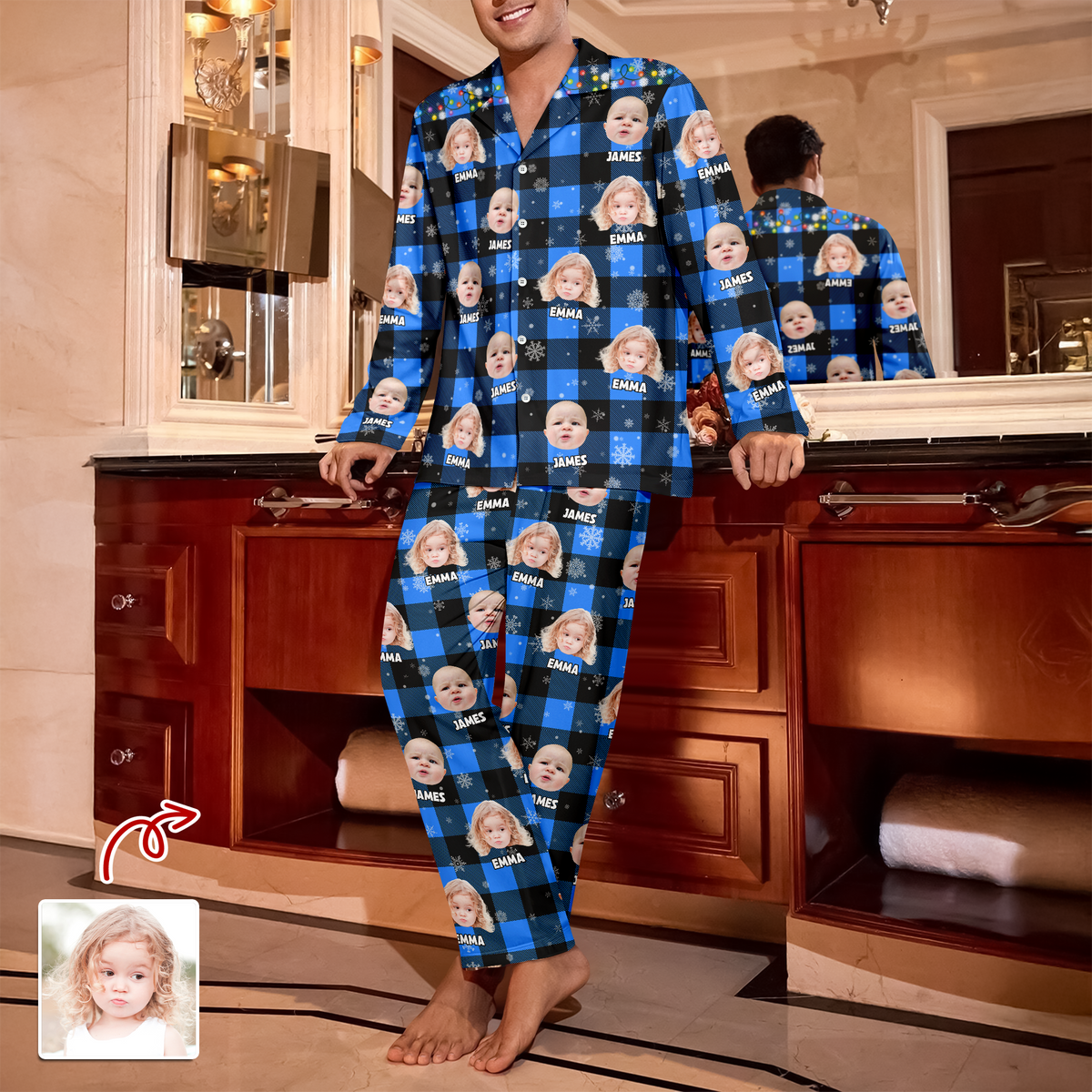 Custom Photo Name Christmas Light Snow Pajamas CH07 895326