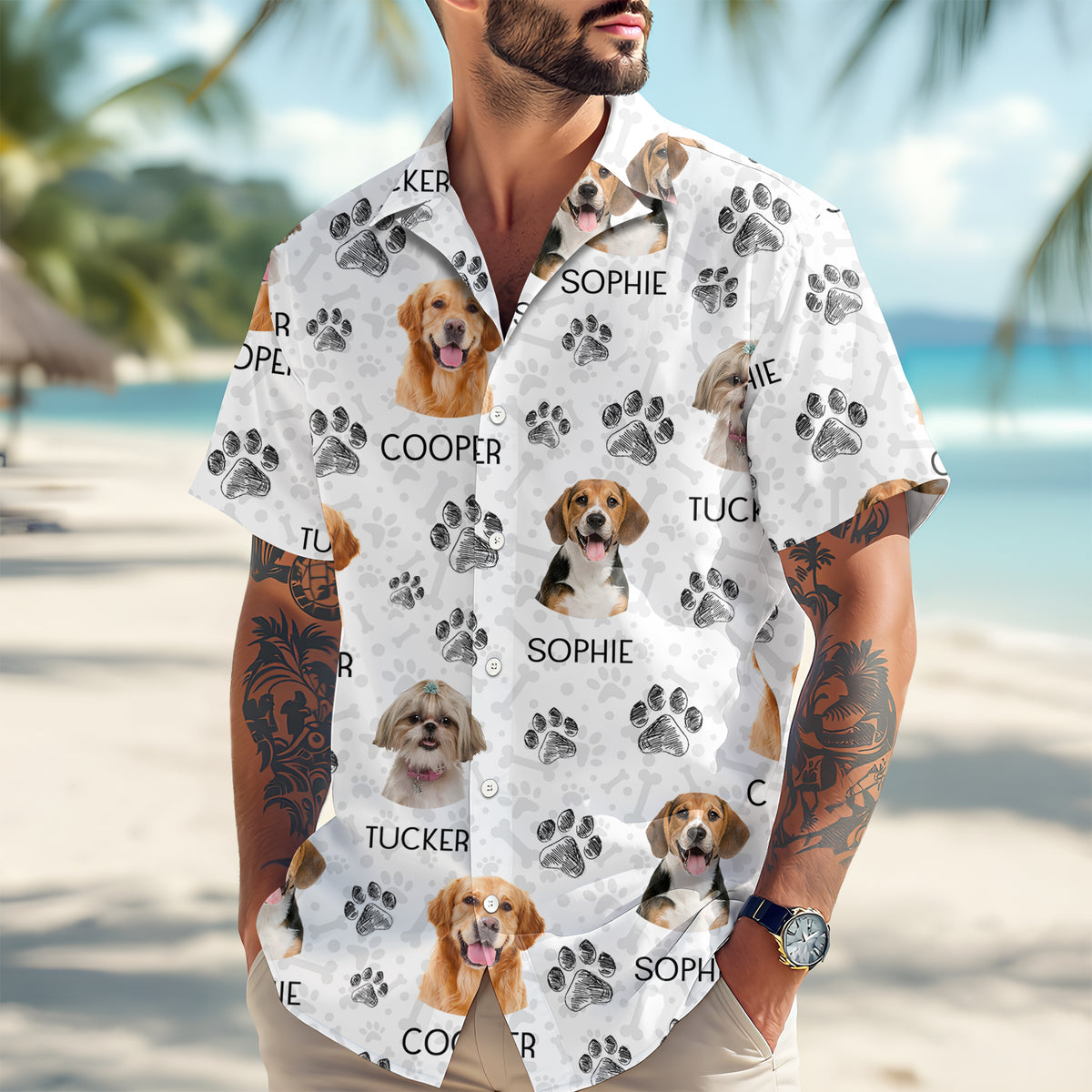 Custom Dog Photo With Paw Pattern Hawaii Shirt For Dog Lover TH10 894077