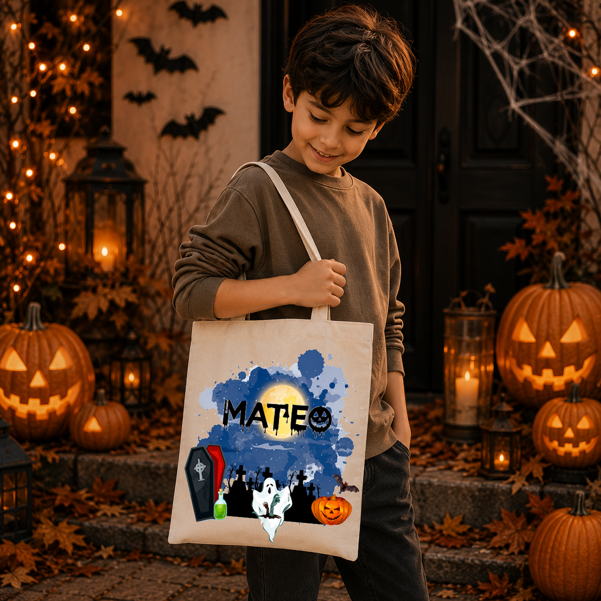 Personalized Name Halloween Ghost Trick or Treat Candy Tote Bag HO82 903112