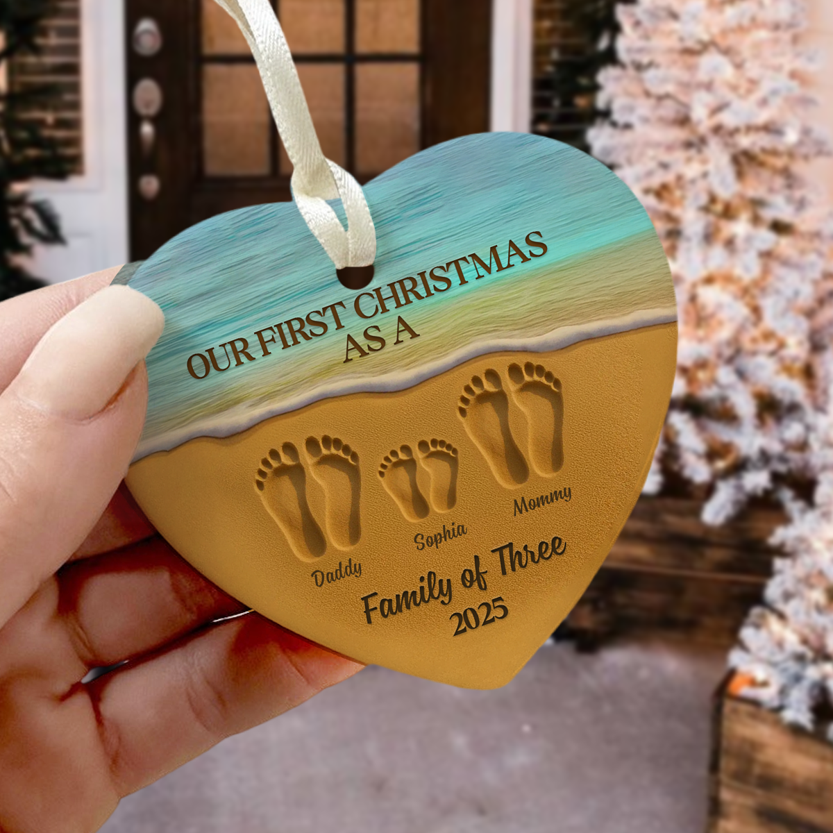 Our First Christmas As A Family Heart Shaped Ceramic Ornament HA75 897474