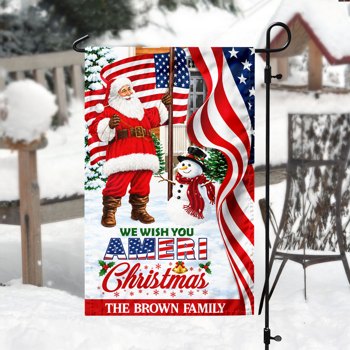 Custom Family Name We Wish You Ameri Christmas Garden Flag TH10 171065