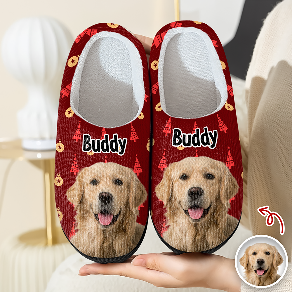 Custom Cute Dog Photo American Flag Christmas Pattern Slippers For Dog Lovers LM32 893881