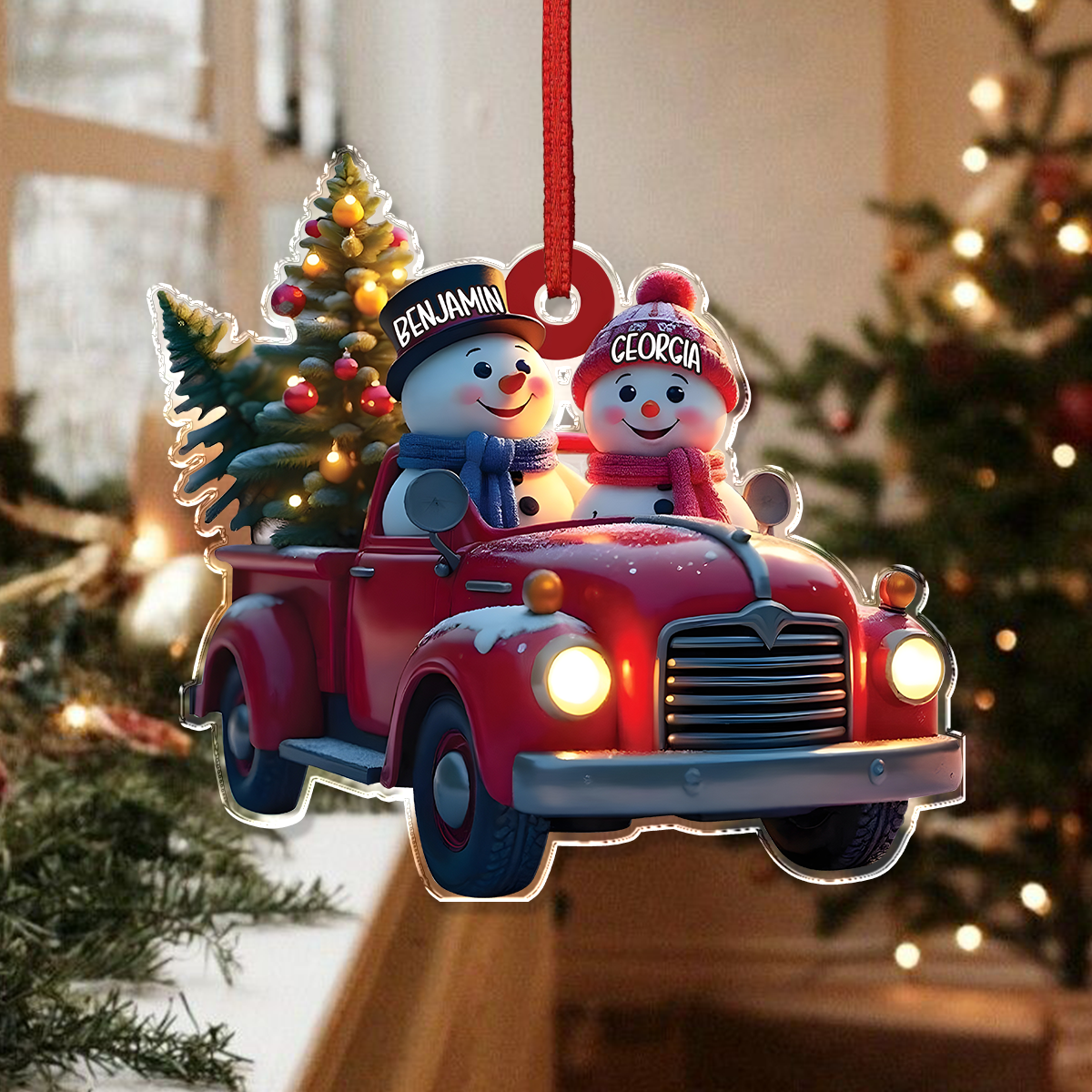 Personalized Couple Snowman Red Truck Couple Acrylic Ornament HA75 897584