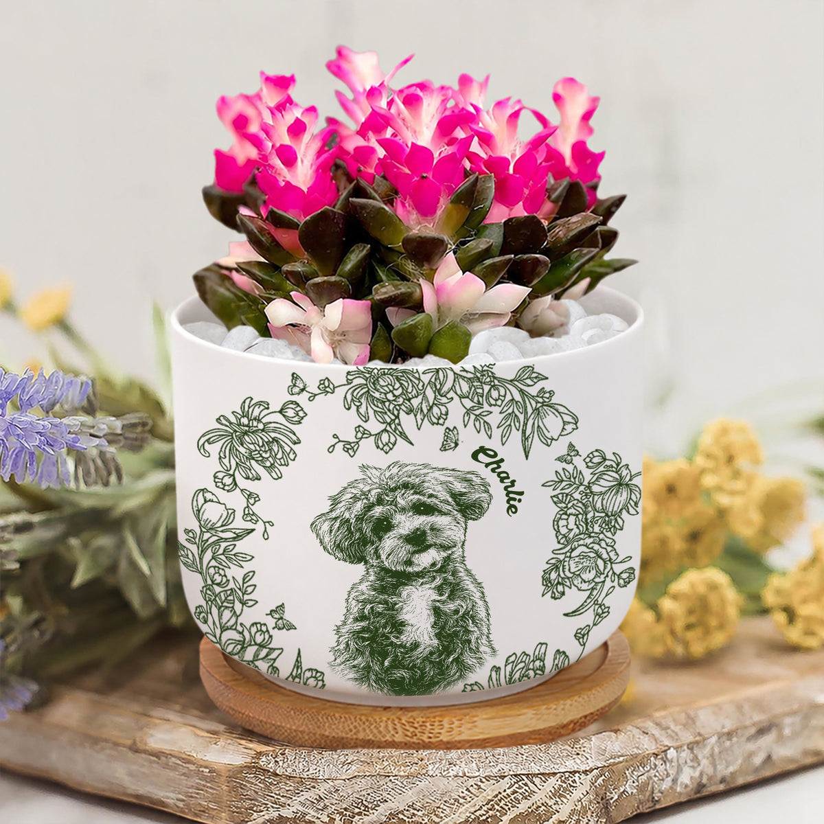 Custom Photo Dog Memorial Vintage Toile Style Plant Pot HA75 921760