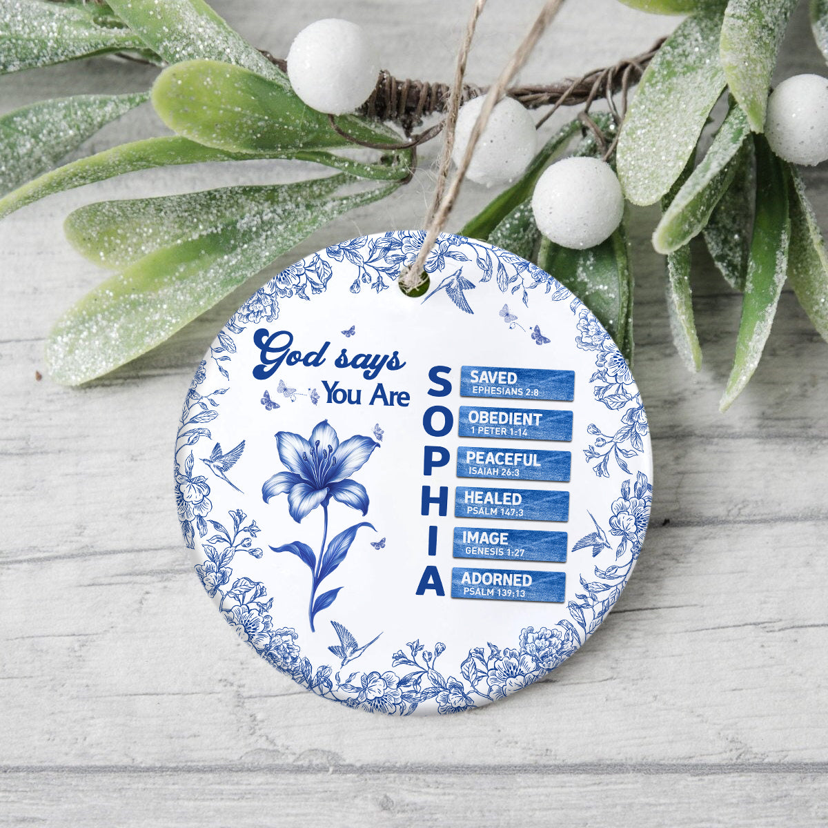 Custom Name Letter And Flower Toile De Jouy Style God Says I Am Ceramic Ornament LM32 895399