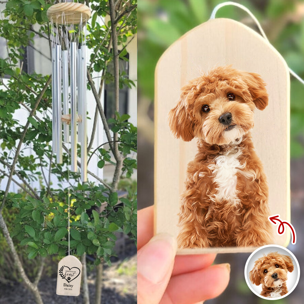 Personalized Pet Memorial Wind Chimes – Custom Photo Pet Loss Gift, In Loving Memory Outdoor Hanging Decor LM32 669523