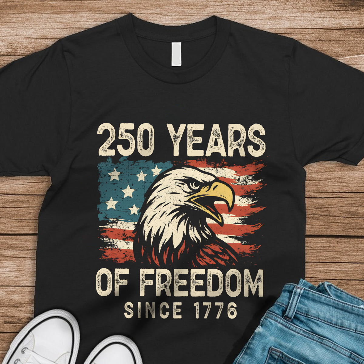 250 Years Of Freedom Since 1776 USA Bald Eagle America Flag Dark Shirt HA75 897366
