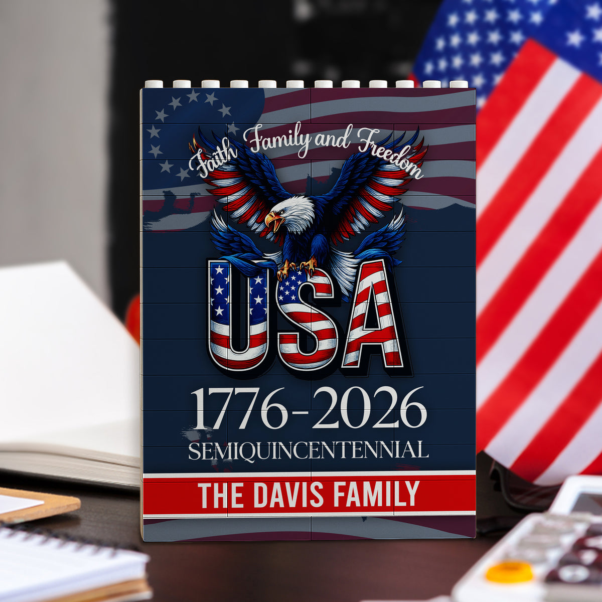 Custom Name Faith, Family & Freedom America Patriotic Building Brick Blocks HA75 920540