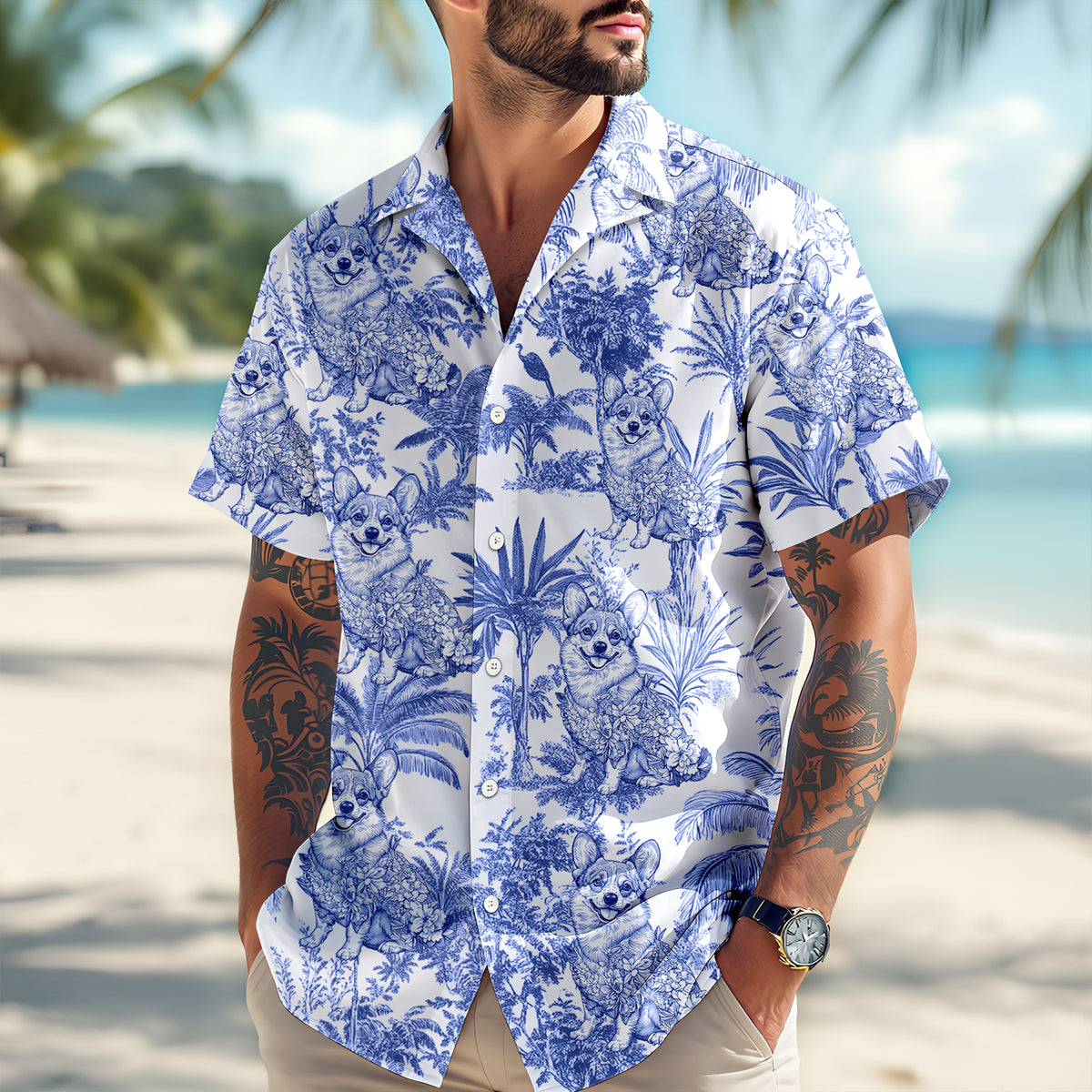 Custom Dog Breeds Chinoiserie Toile De Jouy Style Personalized Hawaiian Shirt HA75 892544