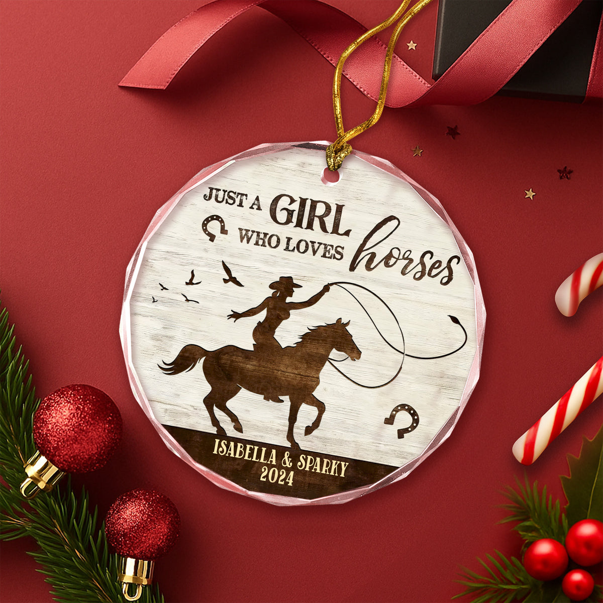 Personalized Just a Girl Who Loves Horses Glass Ornament Horse Lover LM32 895883