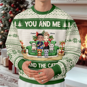 You And Me And The Cat/Dog - Personalized Unisex Ugly Sweater Christmas Gift For Dog And Cat Lovers HO82 900462
