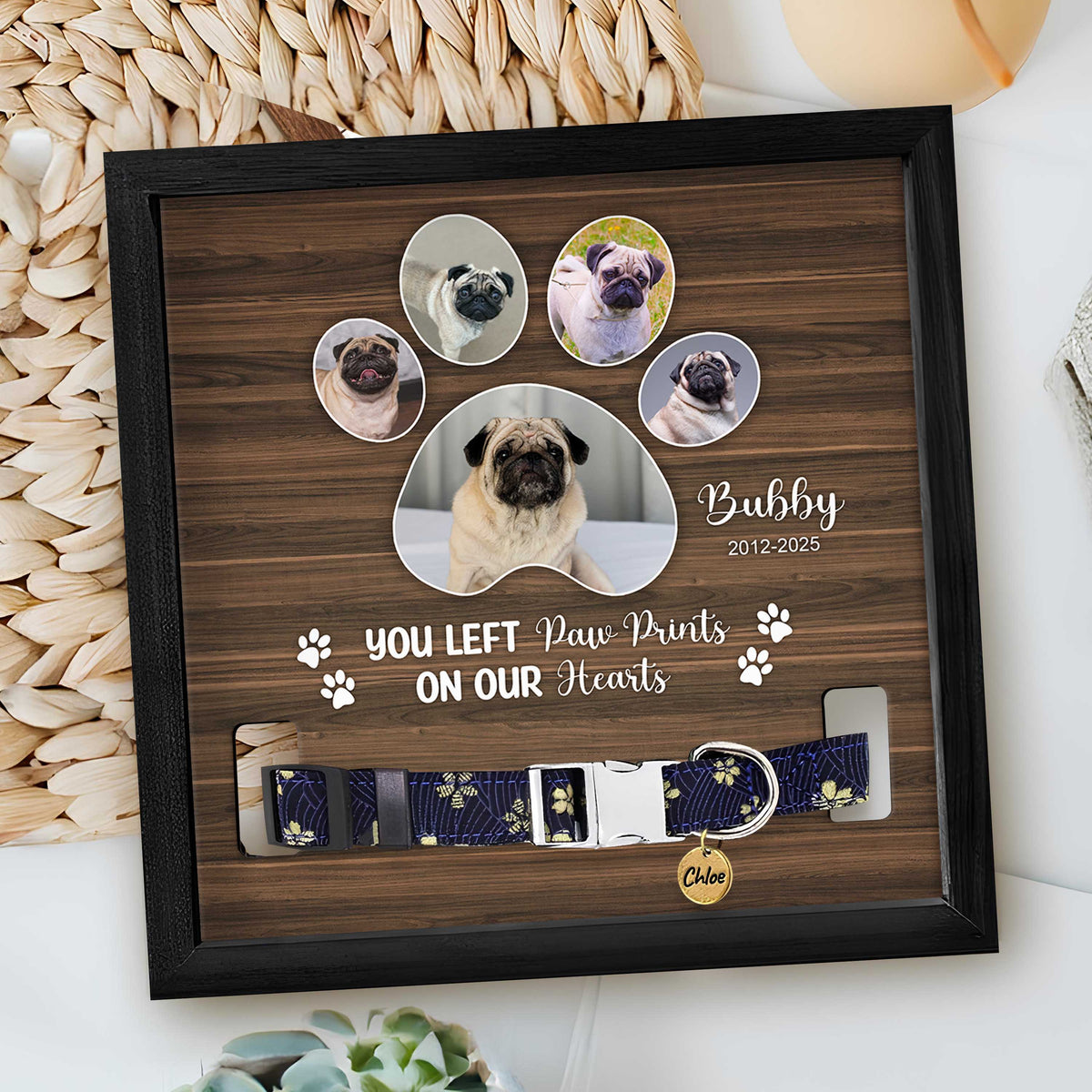 Custom Photo You Left Paw Prints On Our Hearts Memorial Square Collar Frame TH10 892717