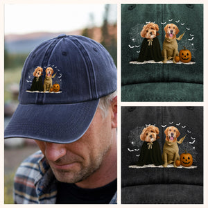 Custom Photo Gothic Halloween Washed Denim Baseball Cap For Dog Lovers TH10 896157