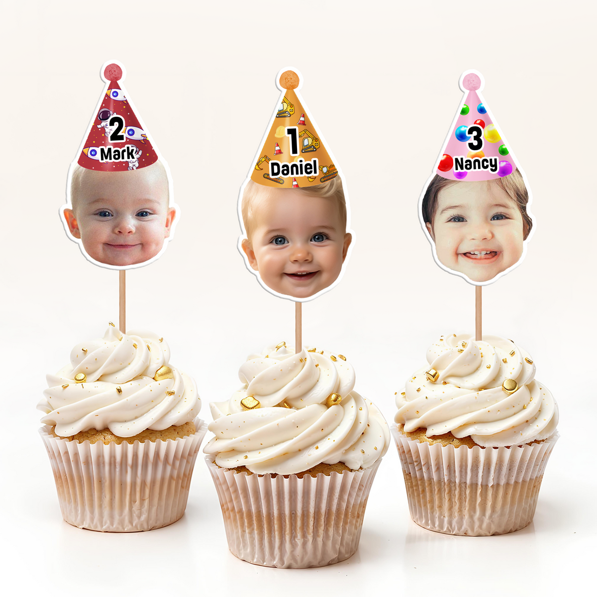 Custom Cute Baby Face Birthday Decoration Party Cupcake Toppers LM32 893239