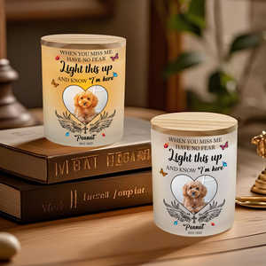 Custom Photo Love Never Leaves, It Lights Up Forever - Memorial Personalized Glass Jar With LED Candle CH07 895814