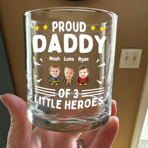 Custom Photo Proud Daddy of Little Heroes - Father's Day Personalized Gifts Custom Rock Glass for Dad, Superhero Lovers HO82 894056