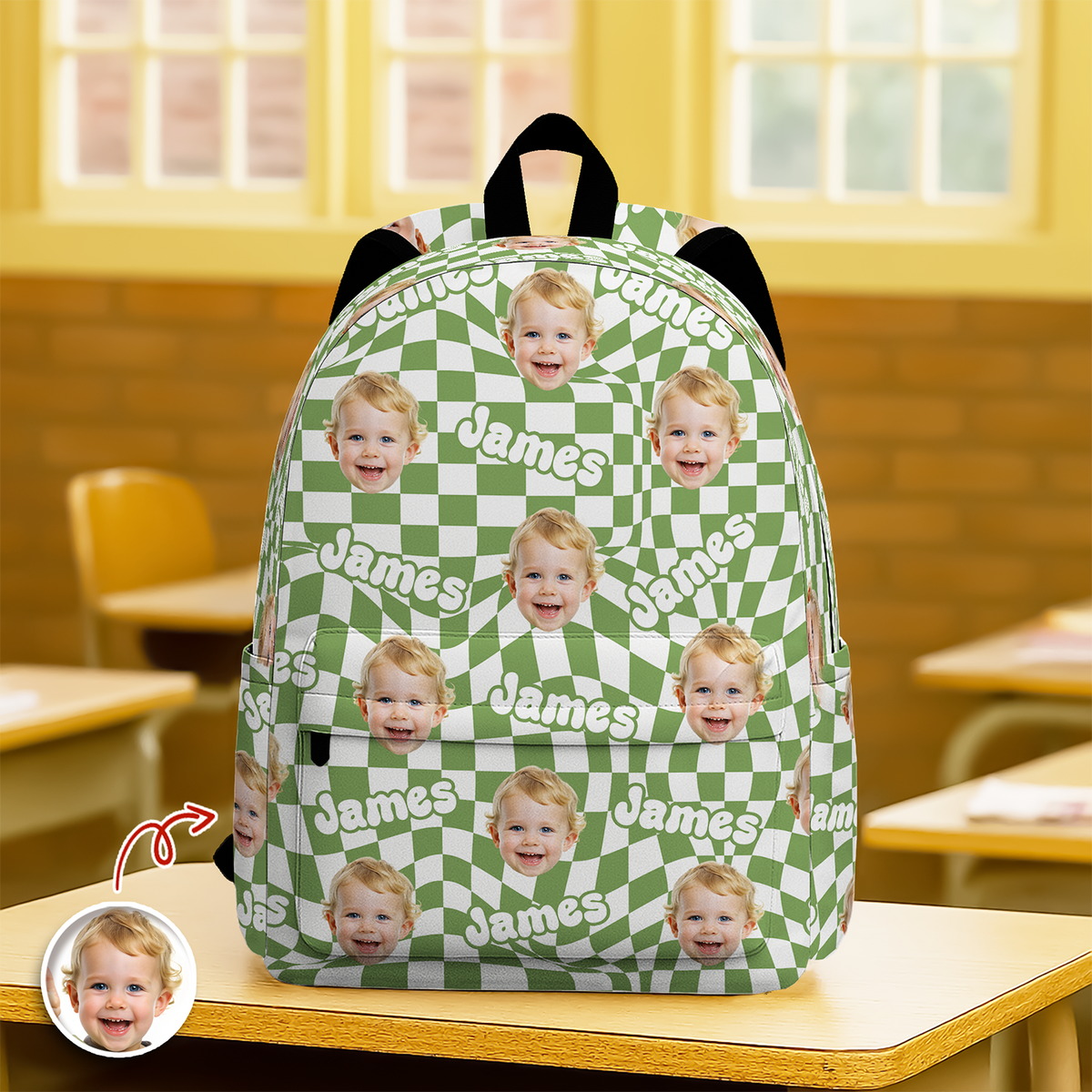 Custom Photo Kid Backpack Plaid With Name Back To School Gift HA75 921554