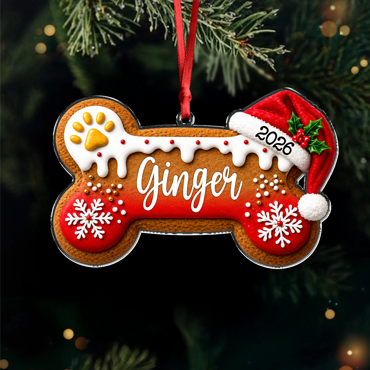 Custom Dog Bone Gingerbread Christmas Acrylic Ornament Gift For Dog Lovers TH10 170687