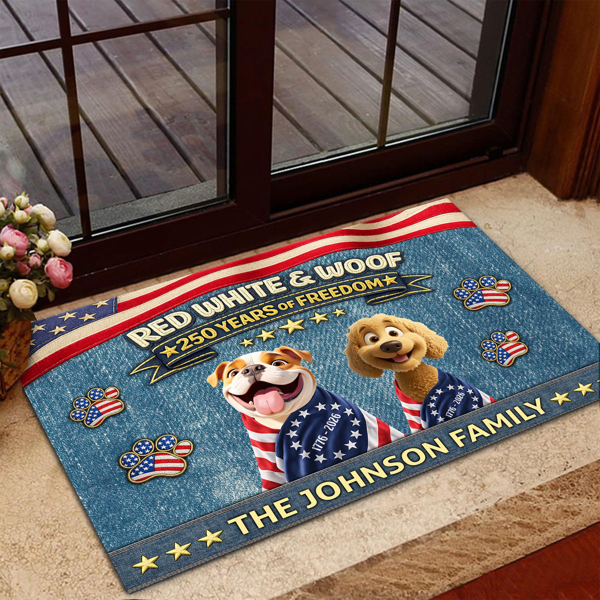 Custom 3D America Dog Red White Woof Doormat – Patriotic 250 Years of Freedom LM32 899221