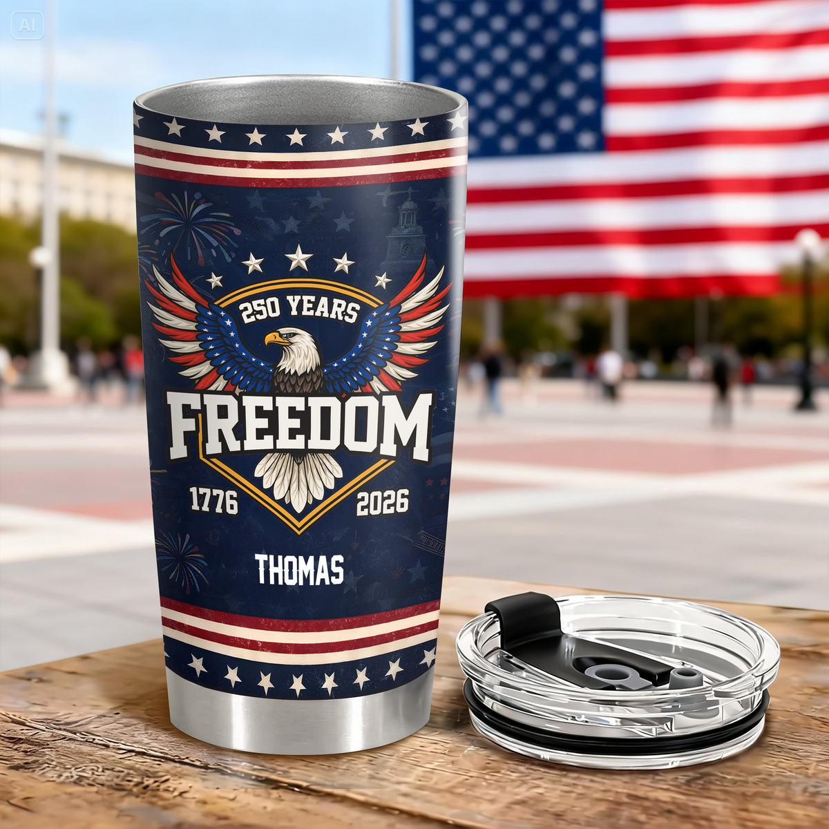 Custom Name 250 Years of Freedom America 1776–2026 Anniversary Fat Tumbler CH07 910552