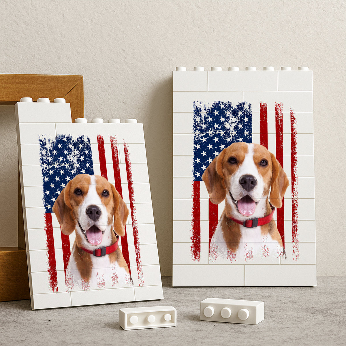 Custom Dog Photo America Flag Building Brick Block TH10 170007