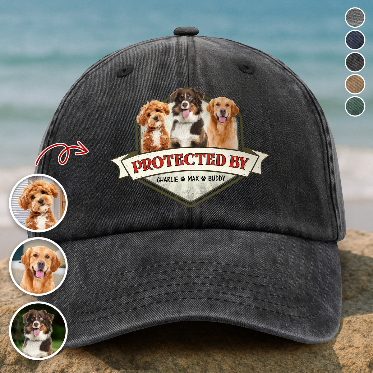 Custom Photo Protected By Dog Washed Denim Baseball Cap For Dog Lovers LM32 895103