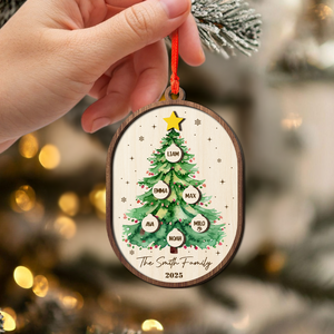 Custom Family Name Christmas Tree 2 Layers Wooden Ornament LM32 897345