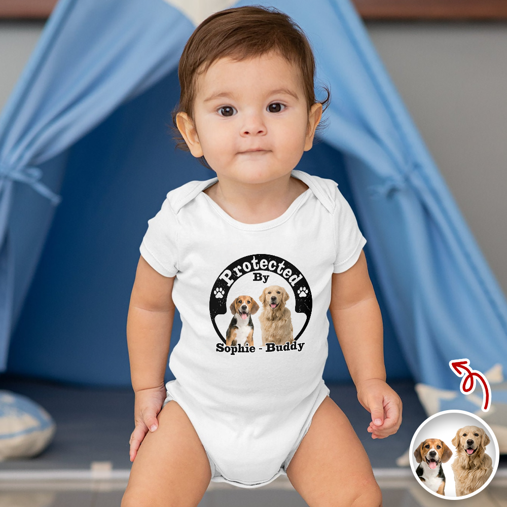Protected By Human Dog Photo Ver 2 - Personalized Baby Onesie LM32 895019