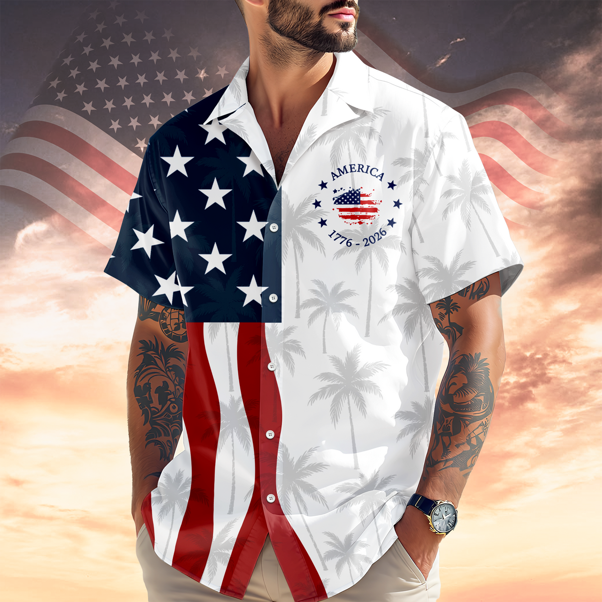 250th Anniversary America Hawaiian Shirt, Patriotic USA 1776-2026 Aloha Shirt TH10 170145