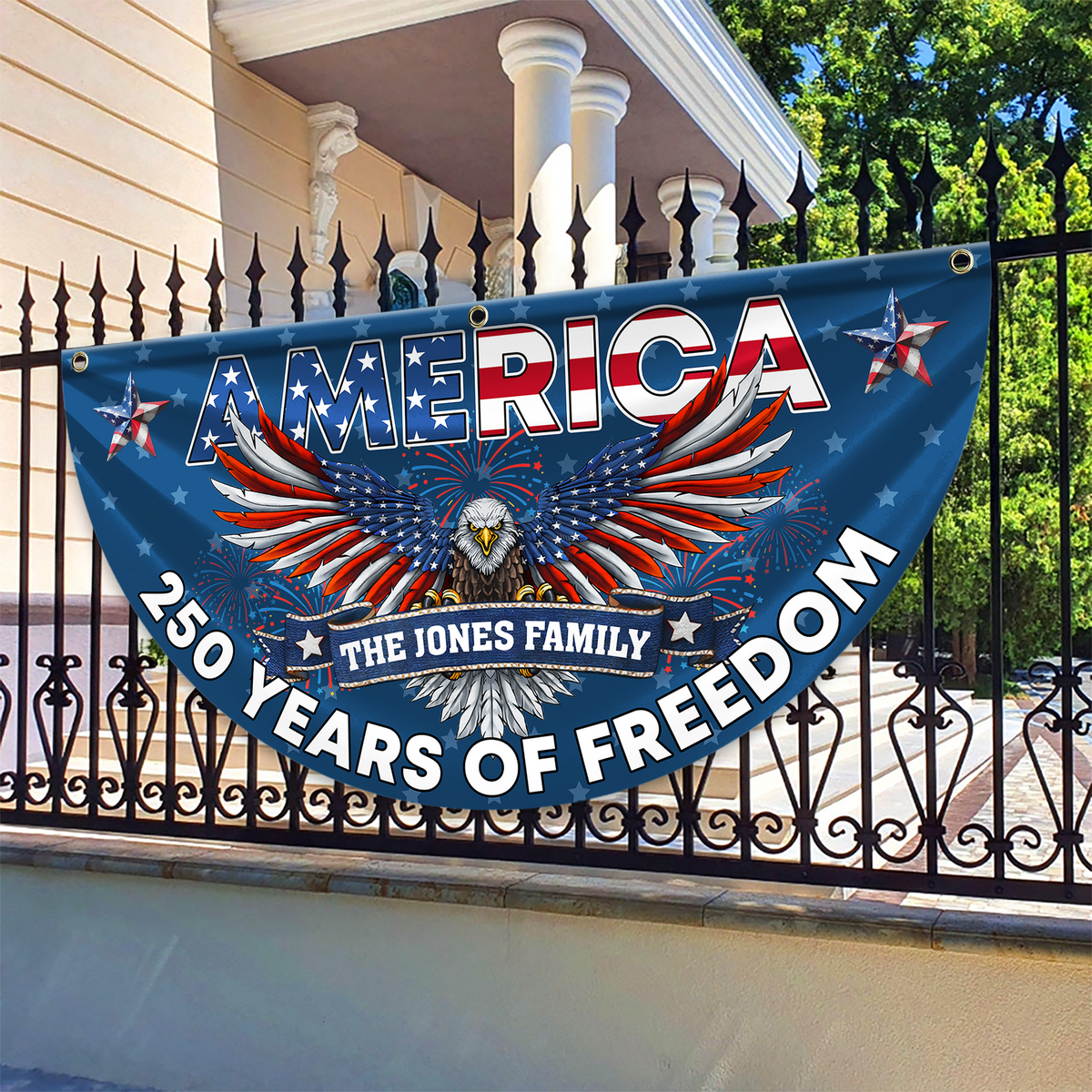 Custom Family Name 250 Years of Freedom America Non-Pleated Fan Flag CH07 910570