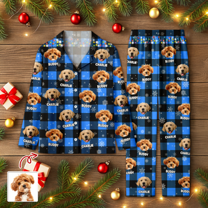 Custom Dog Photo Name Christmas Light Snow Pajamas CH07 899594