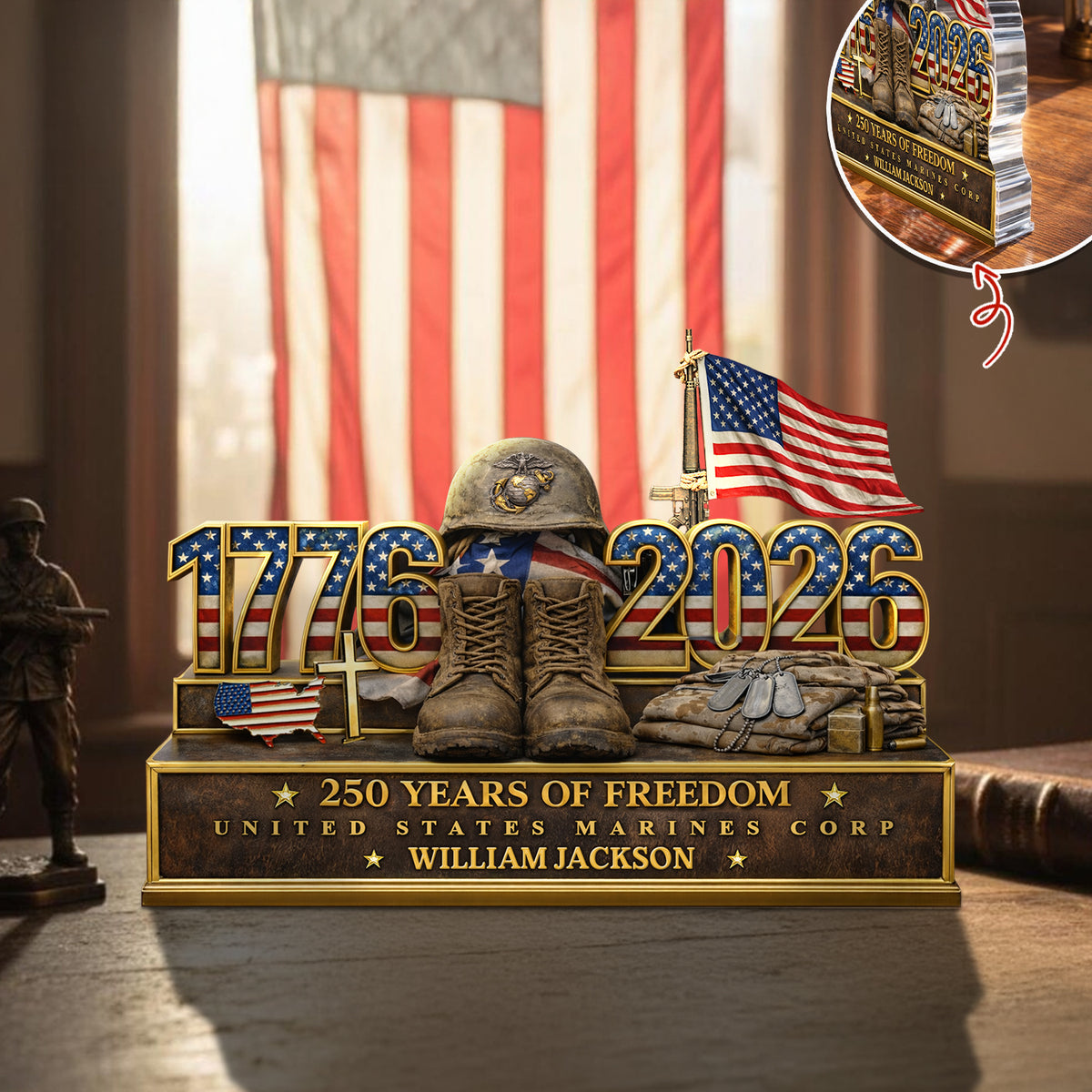 Personalized 250 Years Of Freedom 1776–2026 Acrylic Block Plaque - Veteran Gift, Patriotic Military Memorial Decor HO82 901854