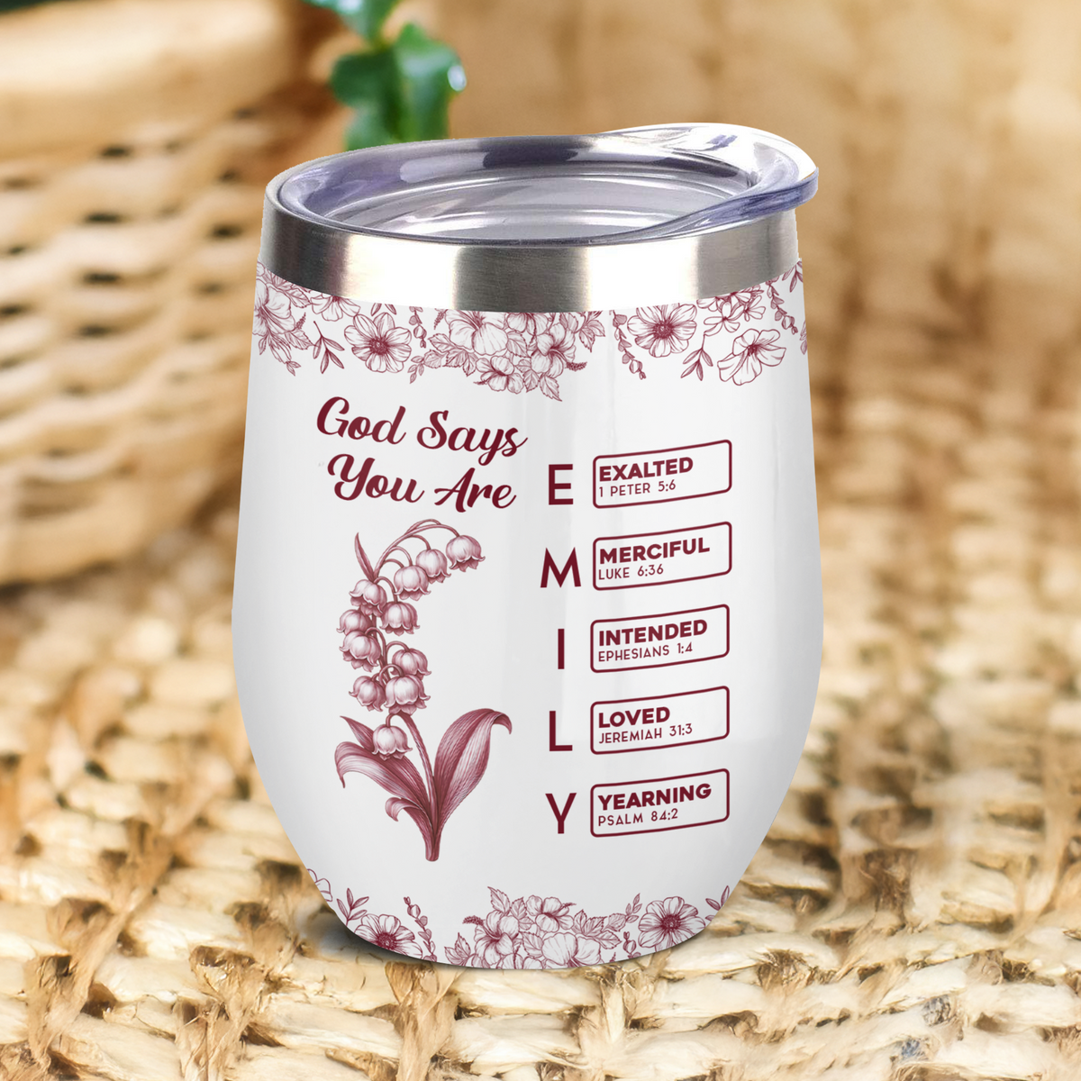 God Says I Am Name Letter In Bible Toile De Jouy Style - Personalized Wine Tumbler CH07 896826