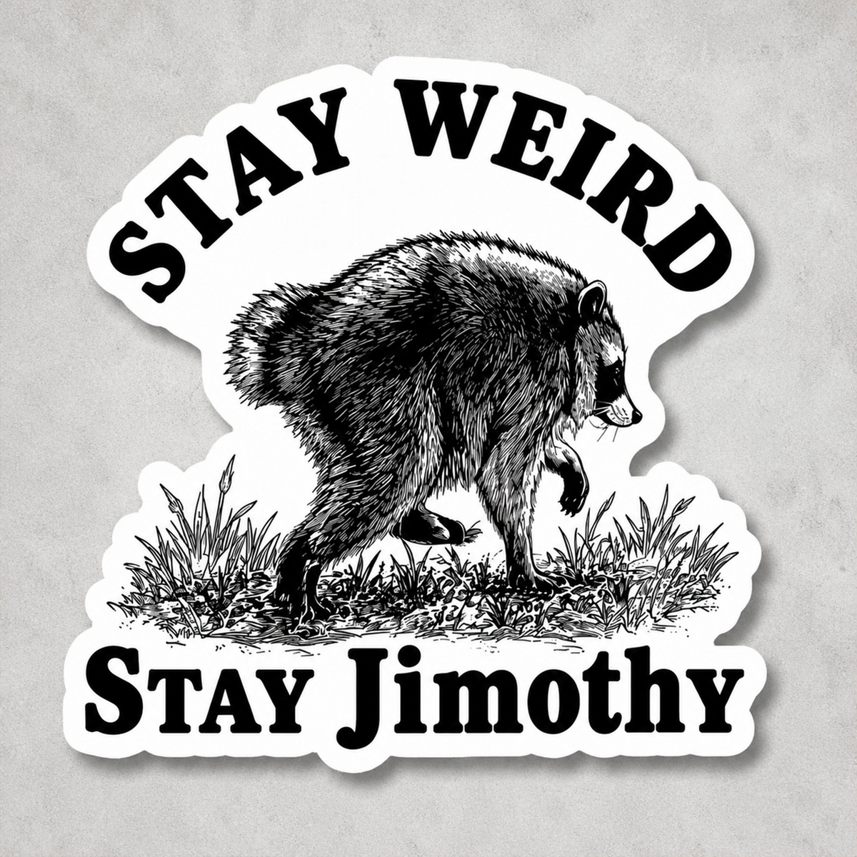 Stay Weird Stay Jimothy Raccoon Roll Sticker – Funny Trash Panda Meme CH07 180232
