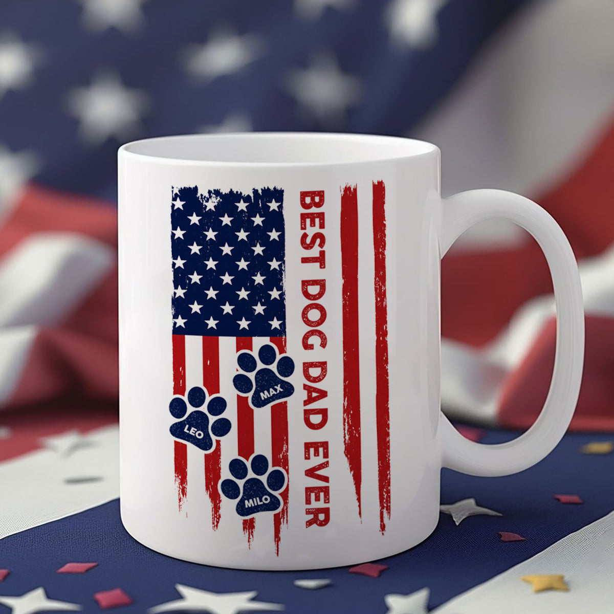 Custom Name Best Dog Dad, Dog Mom Ever American Flag Back White Mug TH10 169927